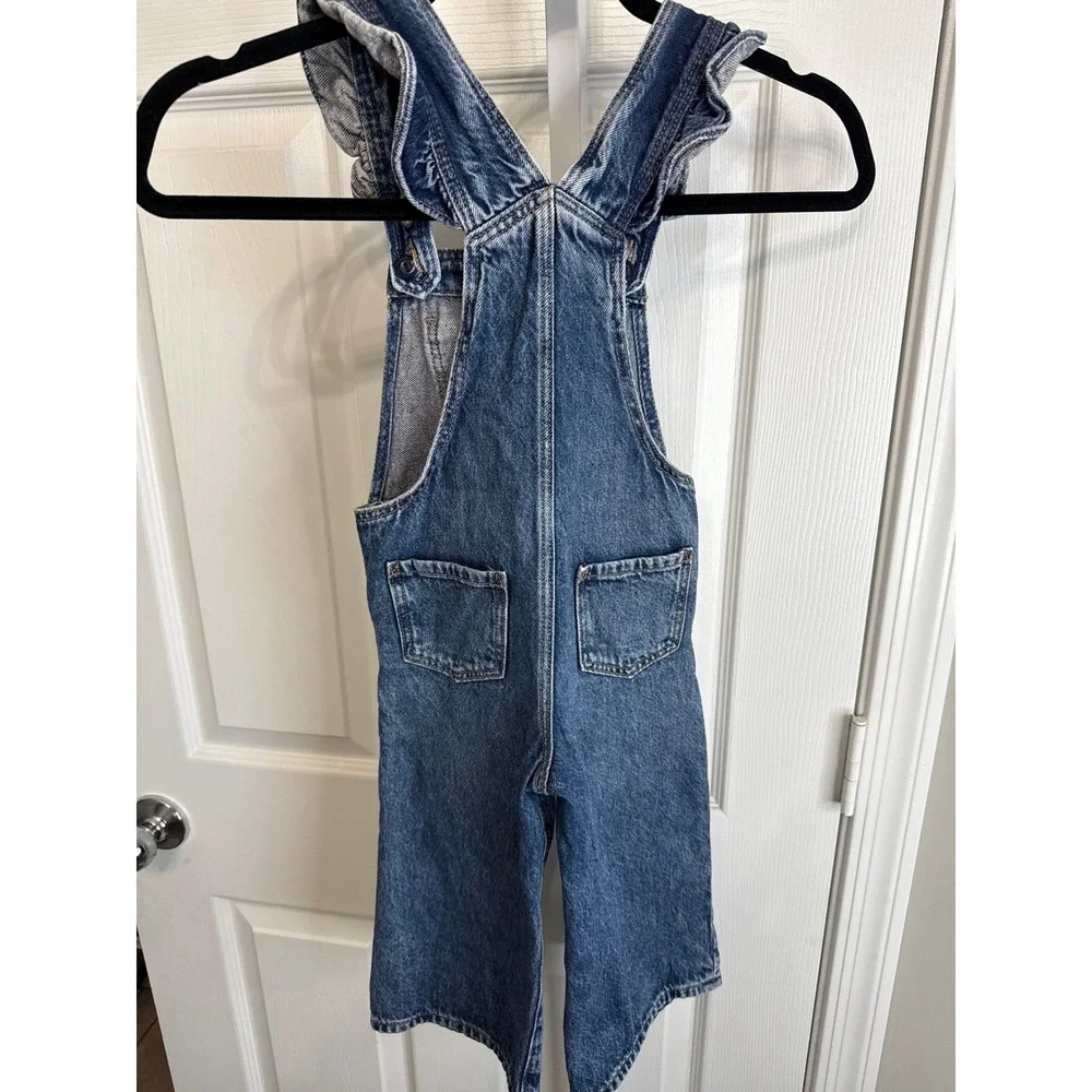 Gap Denim Girls Blue‎ Jean Overalls Size 4 Wide Leg Adjustable Ruffled Straps